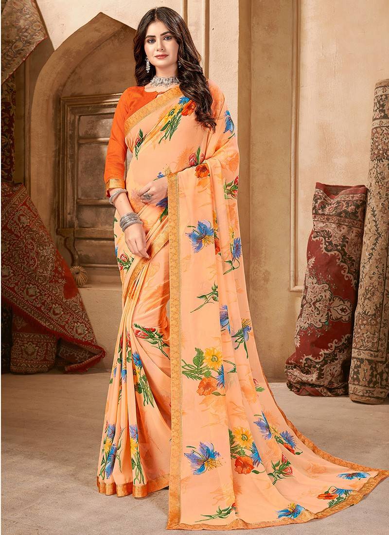 Buy Lavender Floral Printed Tissue Saree - Koskii