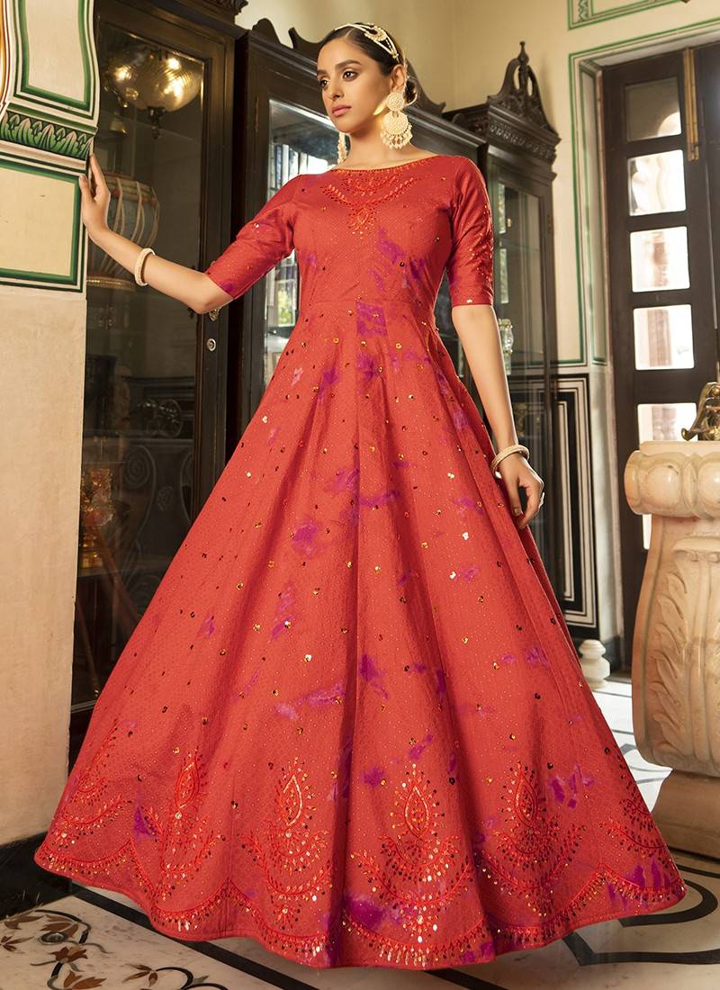 Functions Wear Lucknowi Embroidered Anarkali Gown | Sangeet Roka Dress