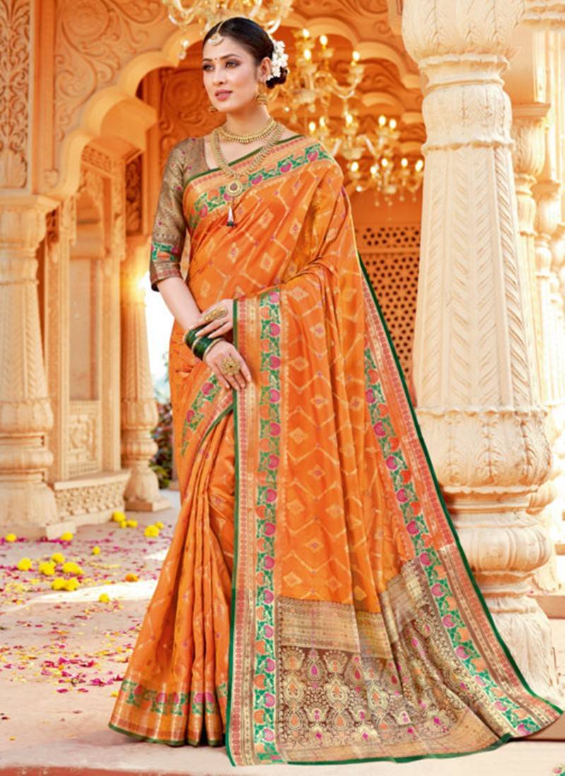 light Orange Woven Dola Silk Saree with Designer Embroidery Blouse – Rushini