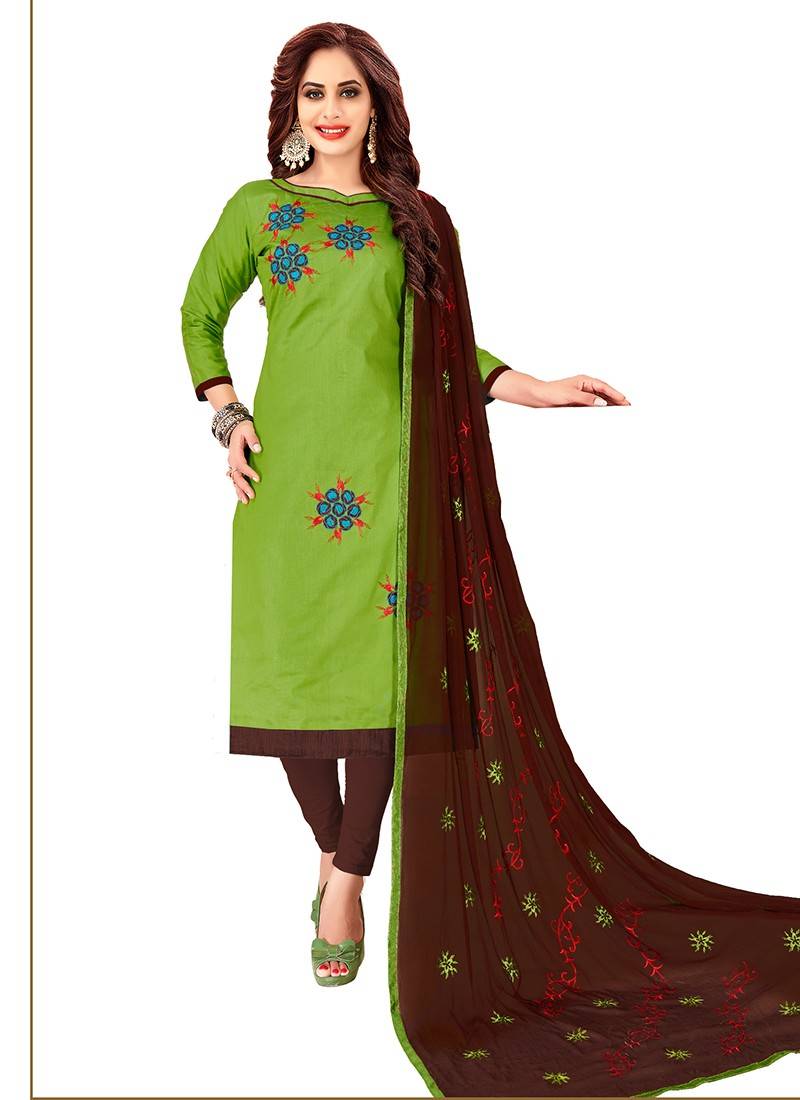 PARROT GREEN PURE DUPION SILK SUIT WITH CHINNON DUPPATTA -FASH001PG –  www.soosi.co.in