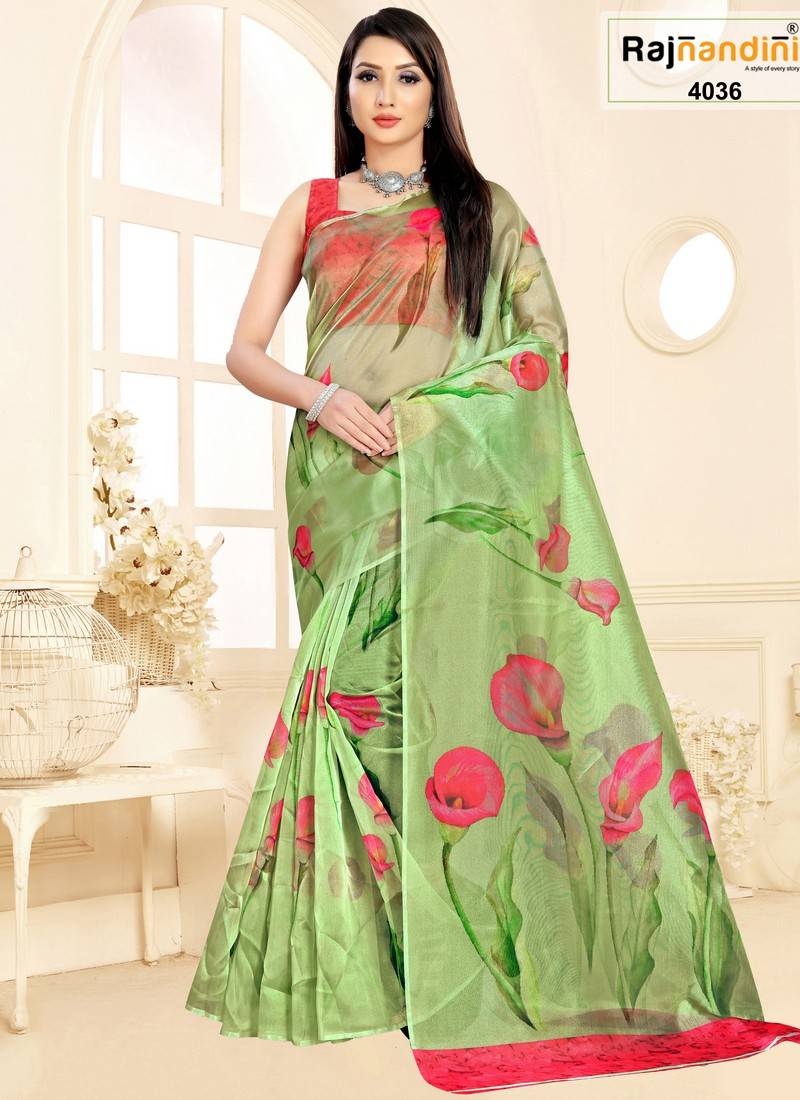 RAJNANDINI BY TRIVENI ORGANZA UNSTICHED SAREES WHOLESALE 8 PCS