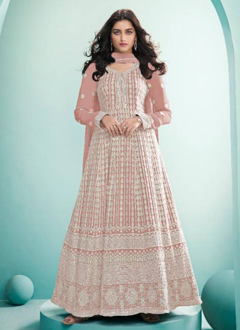 Sky Blue Color Floor Length Gown With Heavy Work Of Pearls And Thread -  Roop Square