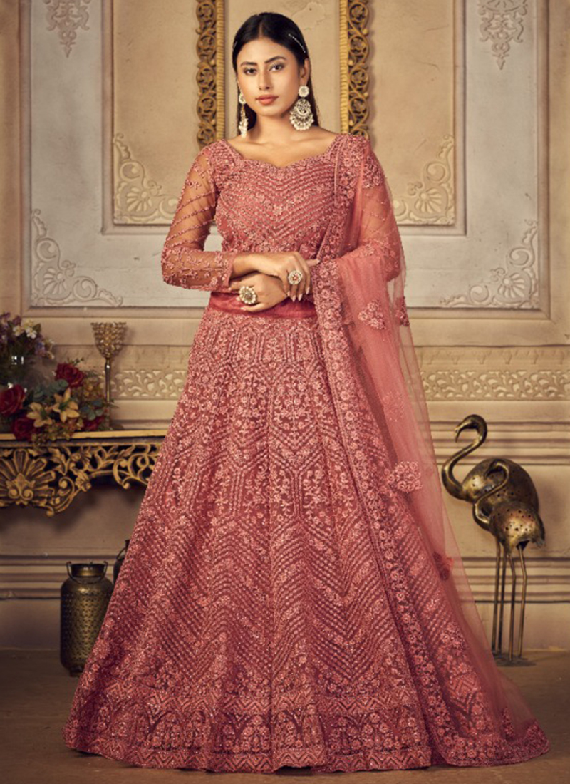 Womens Pink Color Fit and Flared Gown for Wedding Wear
