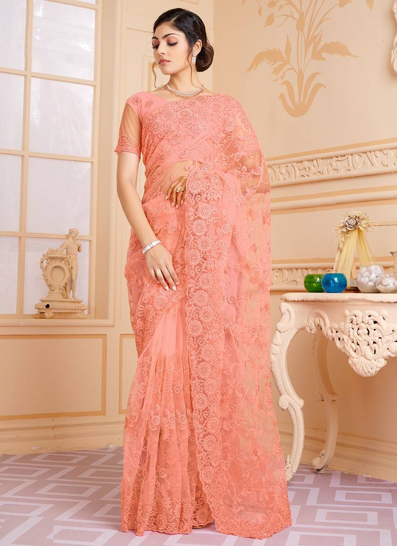 Peach Color Designer Party Wear Saree With Stitched Matching Blouse Size  36. | eBay
