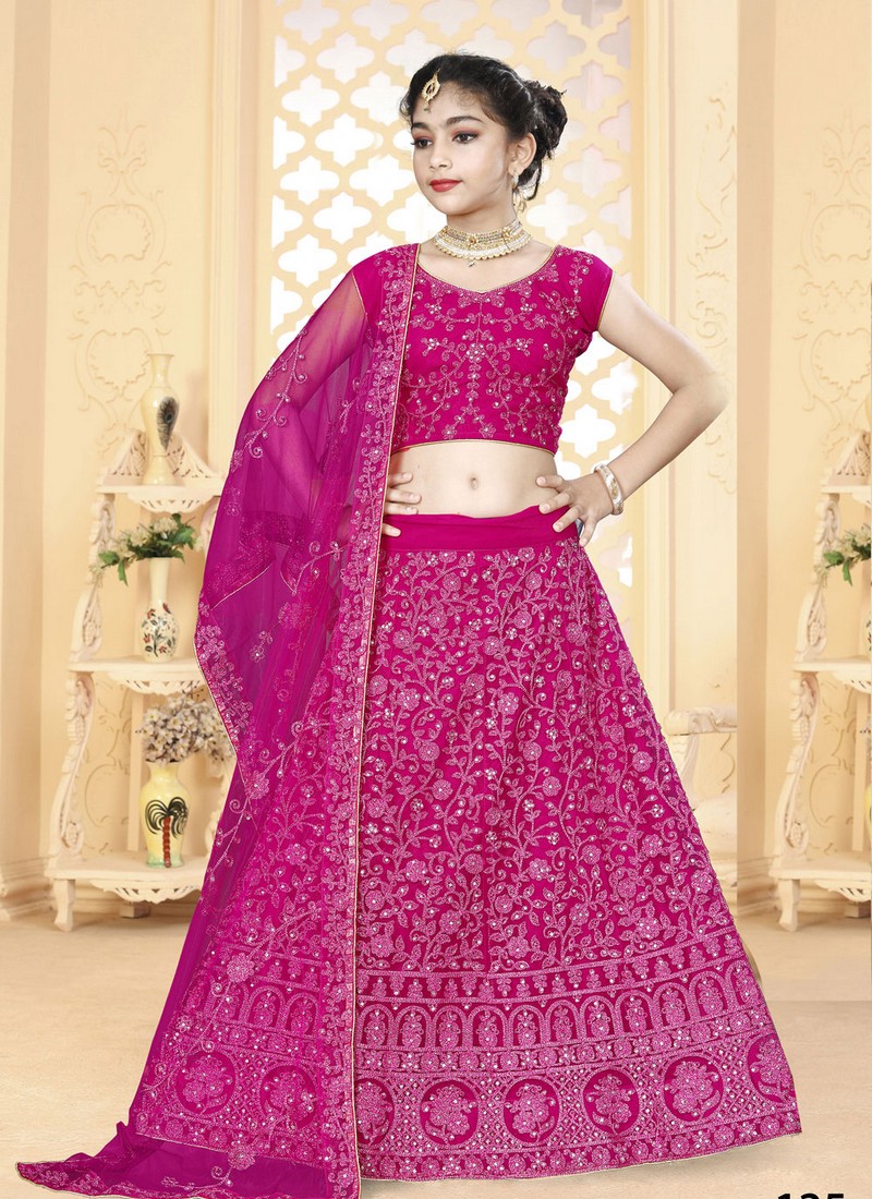 Red Kids Readymade Lehenga Choli In Net 332KW10