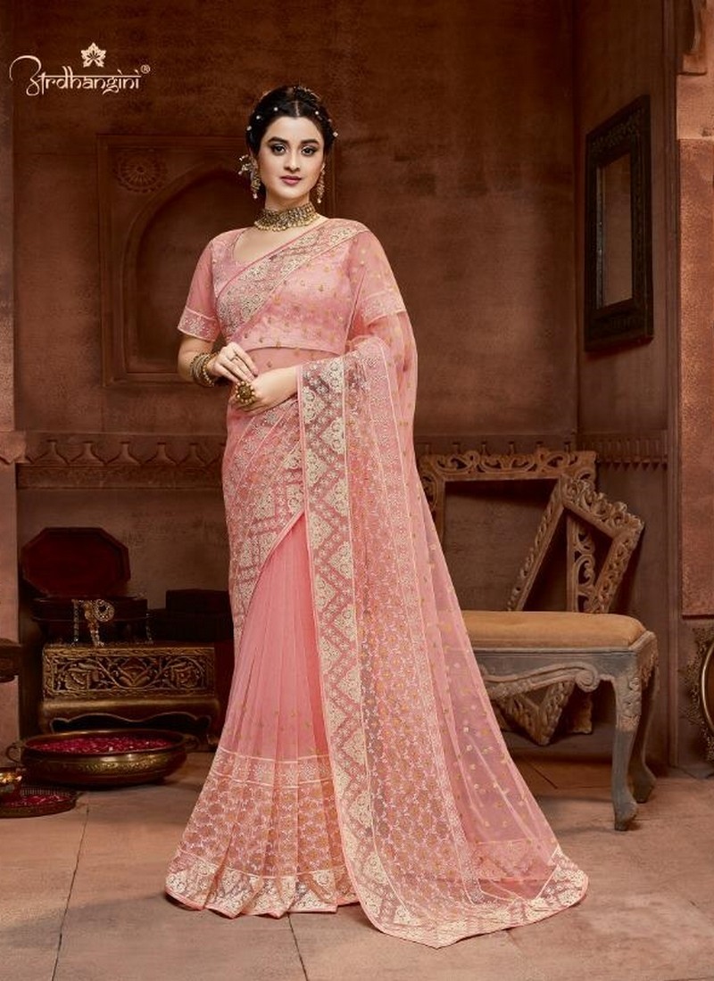 Shop Orange Color Zari Work Chiffon Saree Work Wear Online at Best Price |  Cbazaar