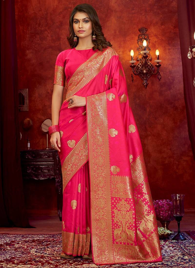 Buy Fuchsia Pink Banarasi Saree for Women Online from India's Luxury  Designers 2024