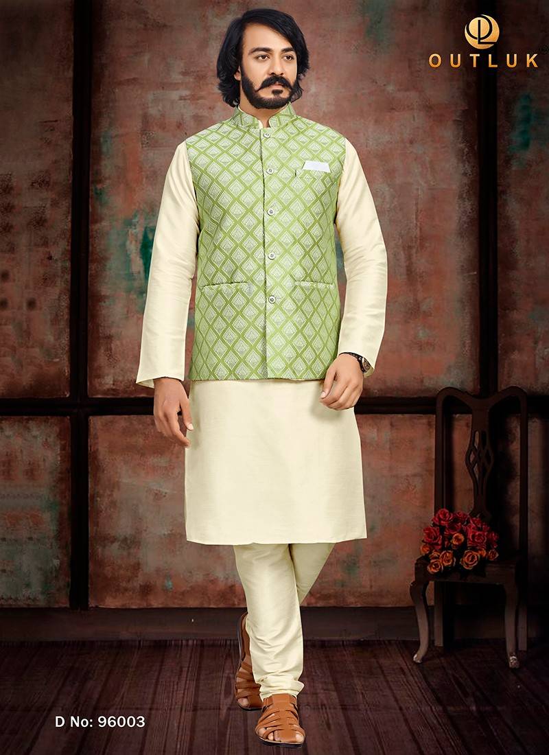 Pista Green & Off White Nehru Jacket Suit... | Nehru jackets, Jackets,  Fashion