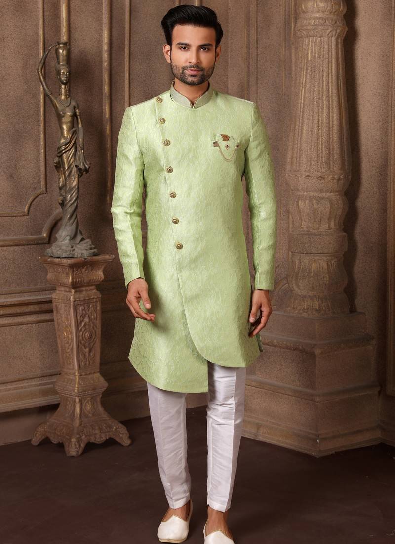 Traditional Pista Green Color Indowestern