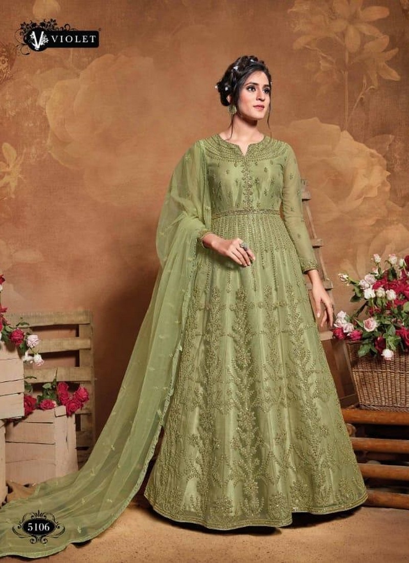 Capricious Dark Olive Green Colored Party Wear Embroidered Muslin Cotton  Silk Gown
