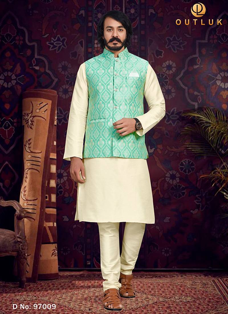 Sea Green And Pista Color Kurta Payjama With Jacket