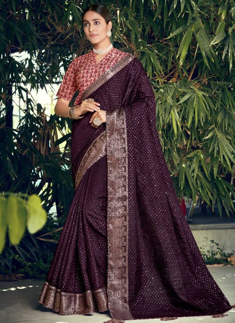 Party Wear Designer Ethnic Cotton Silk Fancy Purple Saree B47 –  TheDesignerSaree