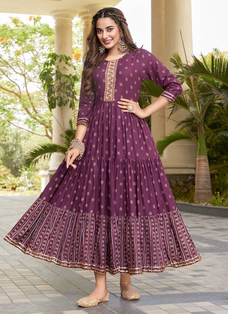 Buy online Purple Embellished A-line Ethnic Dress from ethnic wear for  Women by Jc4u for ₹899 at 59% off | 2024 Limeroad.com