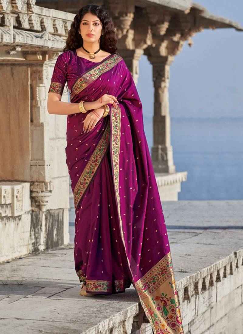 Pure Lichi silk paithani saree With Big Border - Ladies Cloths