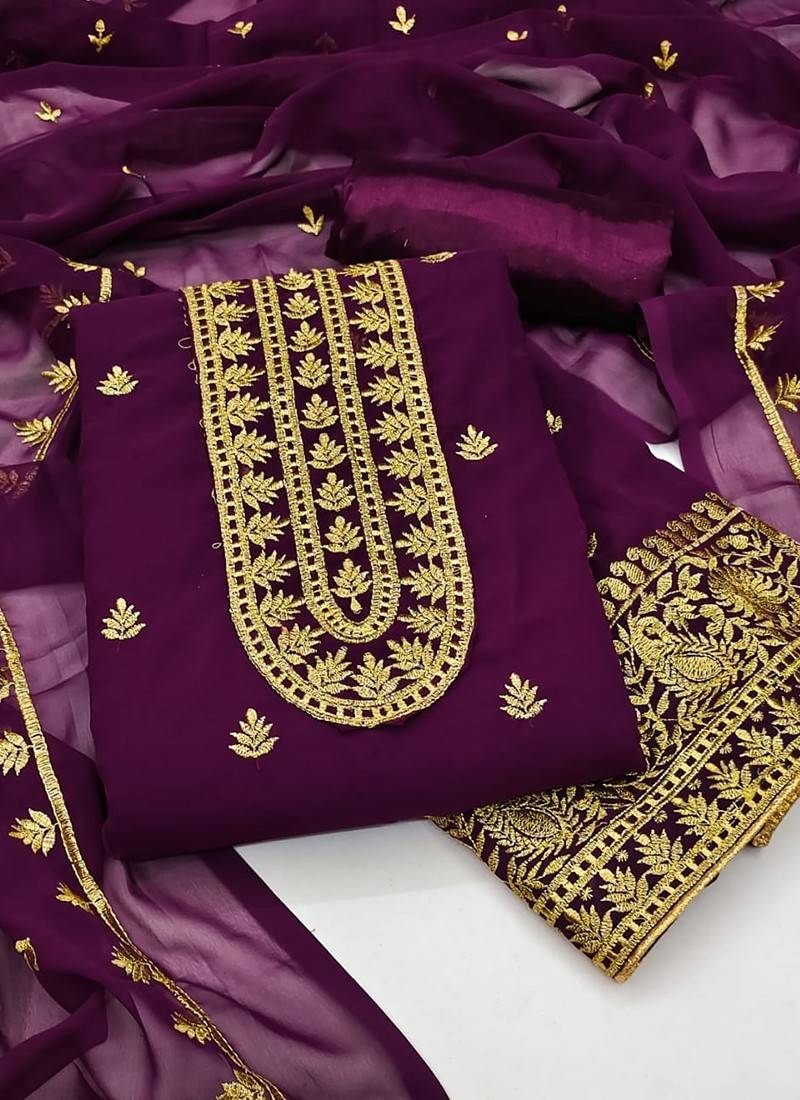 Purple Embroidered Ladies Unstitched Georgette Dress Material at Rs 450 in  Surat