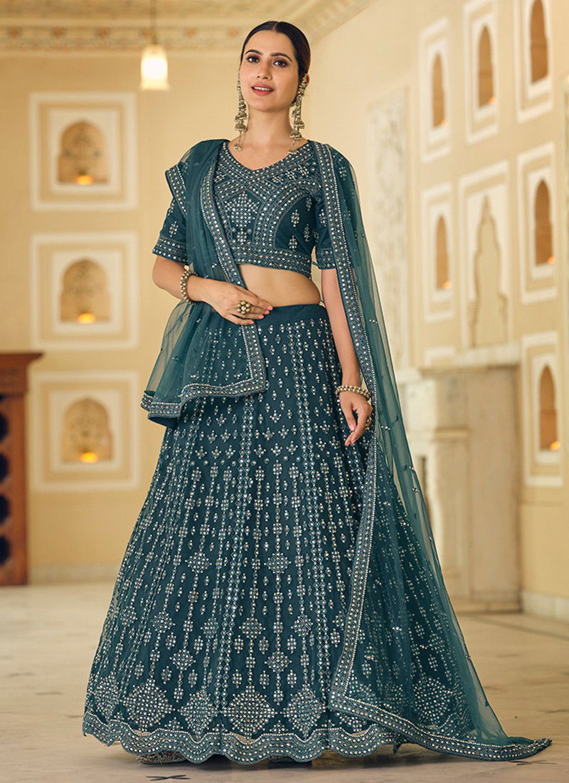 Rama Blue Colour New Exclusive Wedding Wear Heavy Work Latest Bridal ...