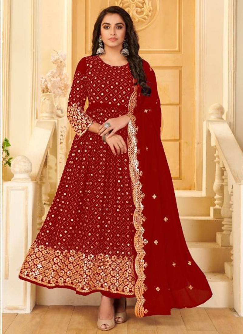 Buy Red Color Heavy Faux Georgette Bridal Wear Fabric Palazzo Suit Online -  SALV4276 |Appelle Fashion