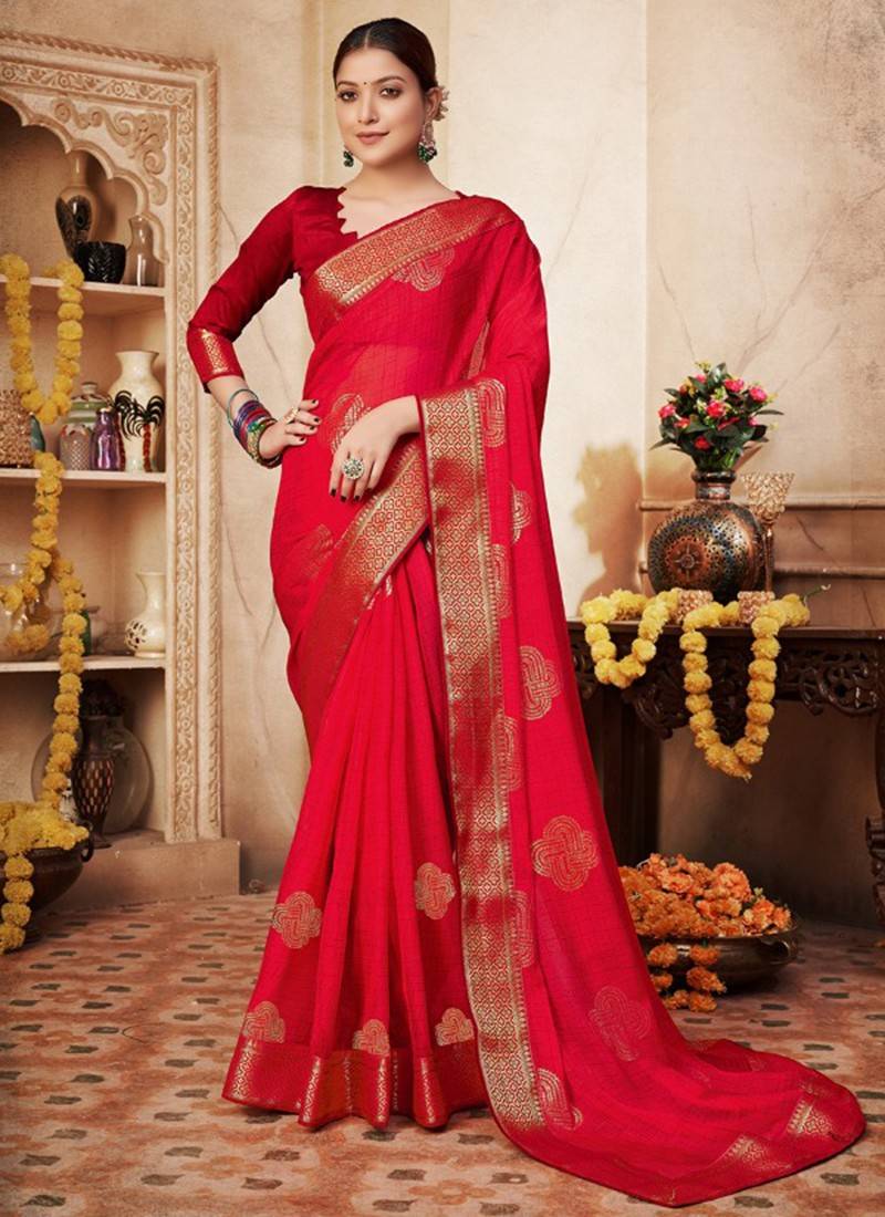 Laxmipati Dark Red Chiffon Saree