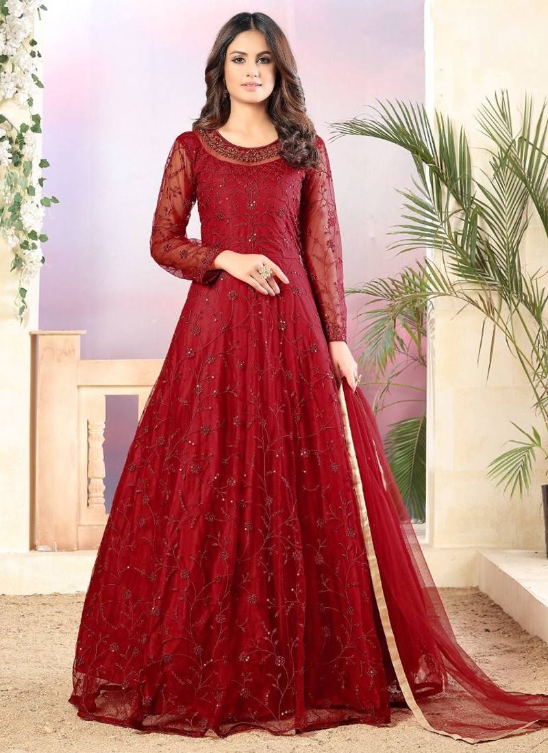 Glamorous Red Color Heavy Georgette with Santoon And Embroidery Designer  Work Suit