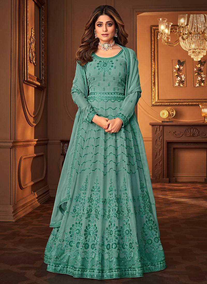 Georgette Plain Looking for this same colour beautiful Designer Gown, Green  at Rs 1100 in Surat