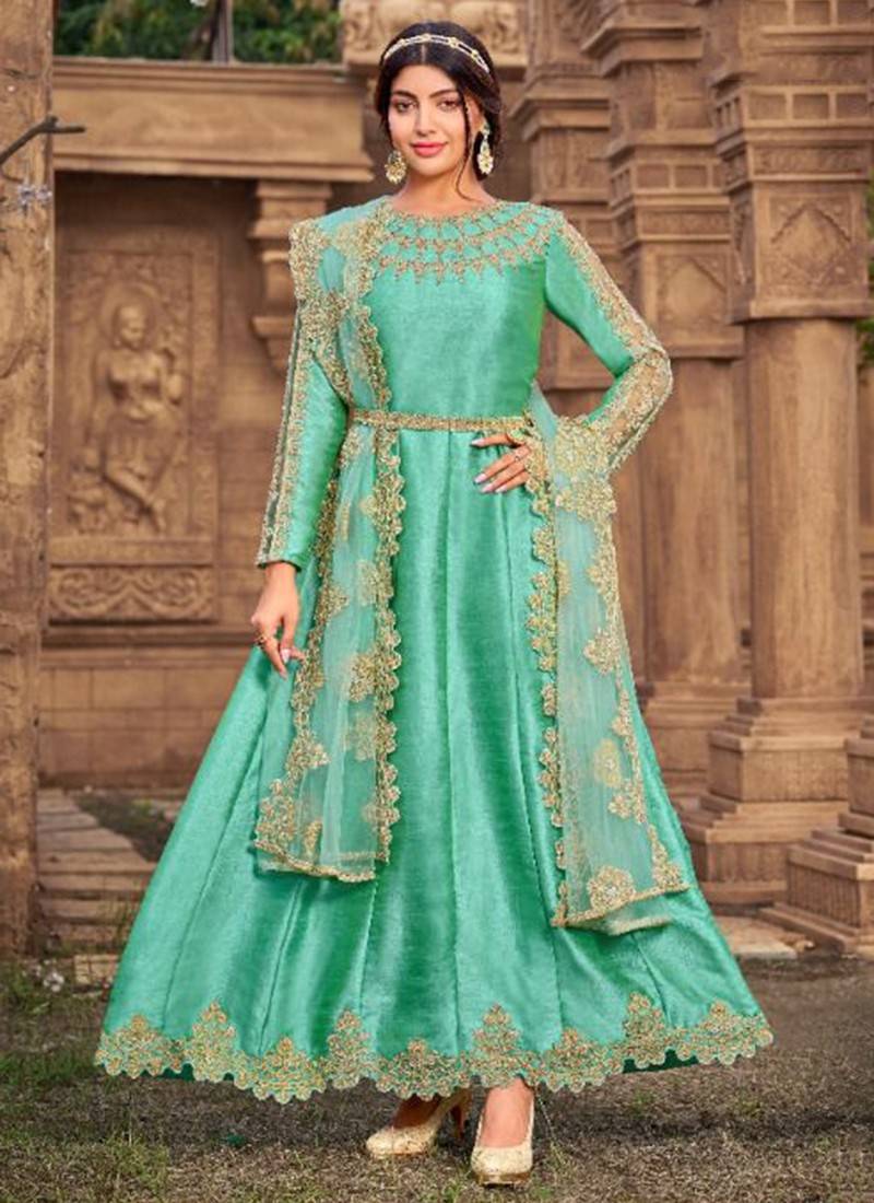 Pista Green Salwar Suit-Designer Salwar Kameez