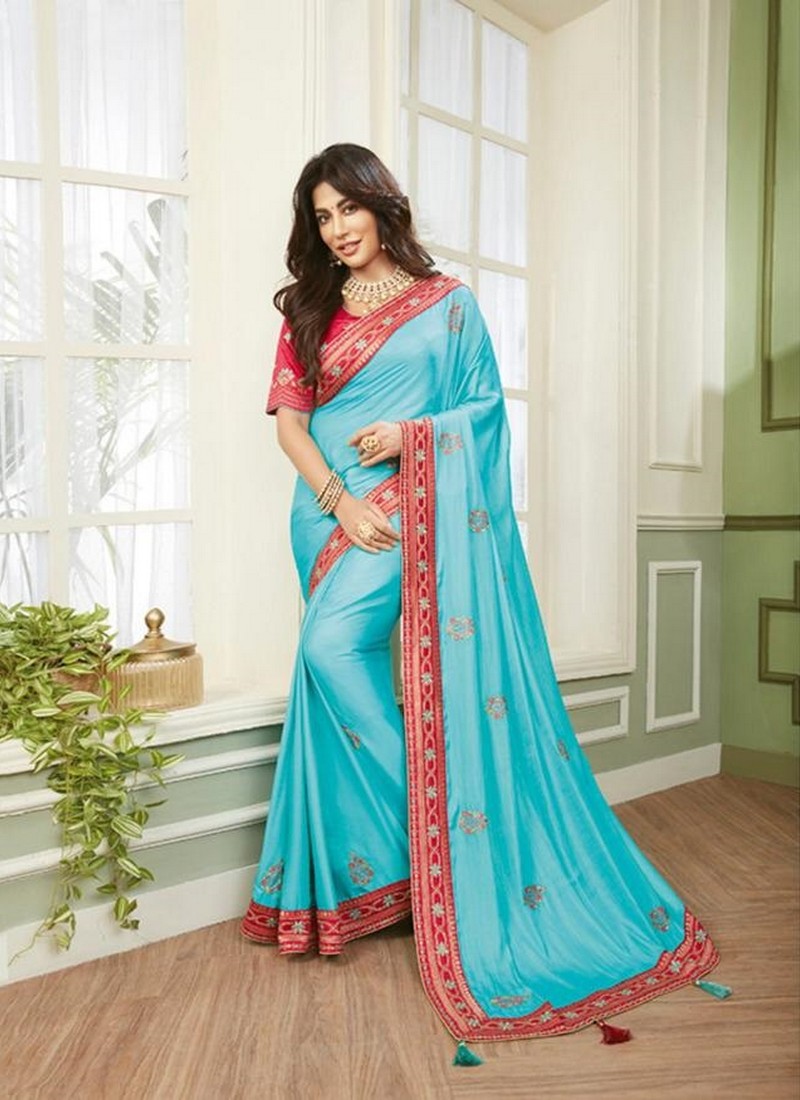 Pochampally ikkat blue with pink zari border handwoven pure silk saree