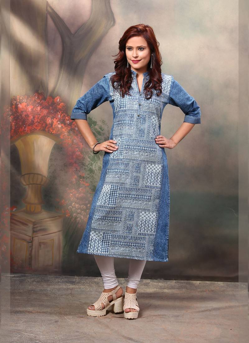 Ink blue with sky blue.Nice kurti | Combination dresses, Long kurti designs,  Fashion show dresses