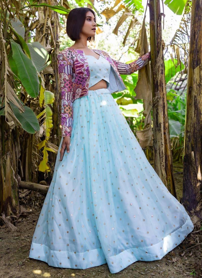 Gorgeous Designer Lehenga Choli Sky Blue Color Lehenga with Embroidery work  lehenga choli Designer Wedding lehenga choli bridal Lehenga - Women's  Clothing