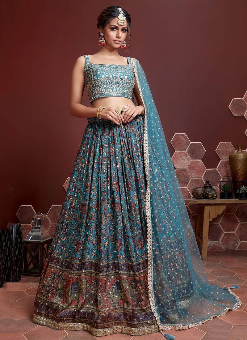 Rama Color Bridal Net Designer Wear Traditional Lehenga Choli -2159136734