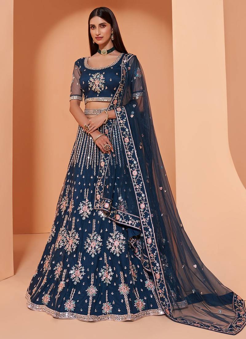 Navy Blue Color Heavy Work Lehenga Indian Wedding 2021