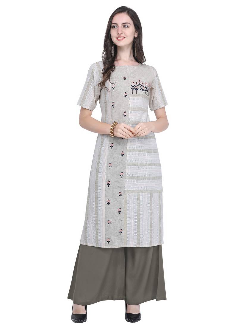 Ladies Flavour Jasmeet 14 Kg Rayon Strip With Embroidery Work Kurti With  Plazzo