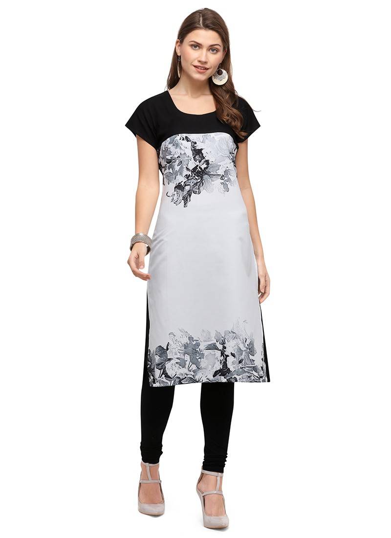 White rayon printed kurti with lace 