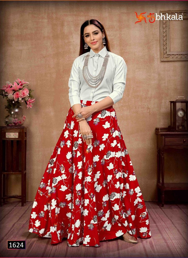 Women Western Pista Printed Designer Long Skirt And Full Sleeve Fancy –  Half Ticket
