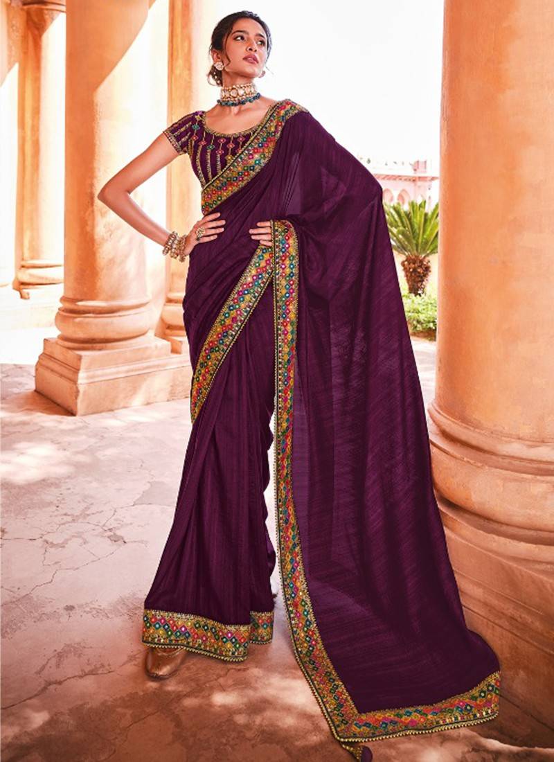 Buy Wine Color Saree Online