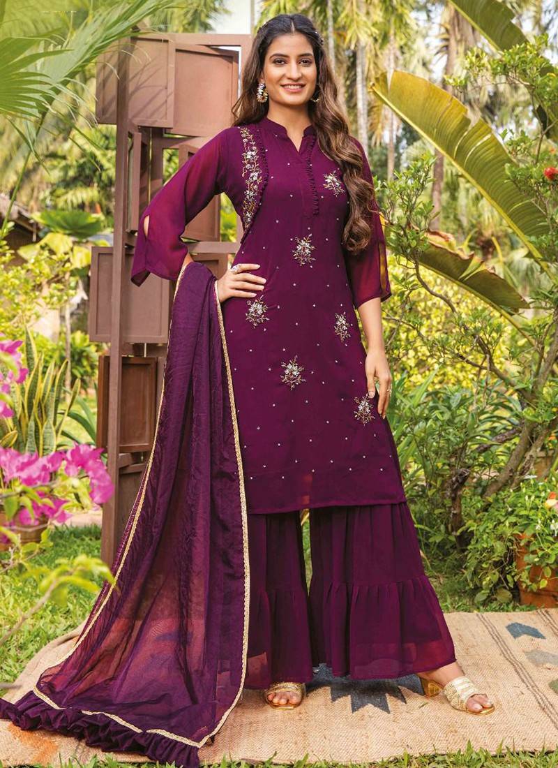 Lavender Color Sequence Embroidered Fancy Sharara Suit Set For Girls -  Ethnic Race