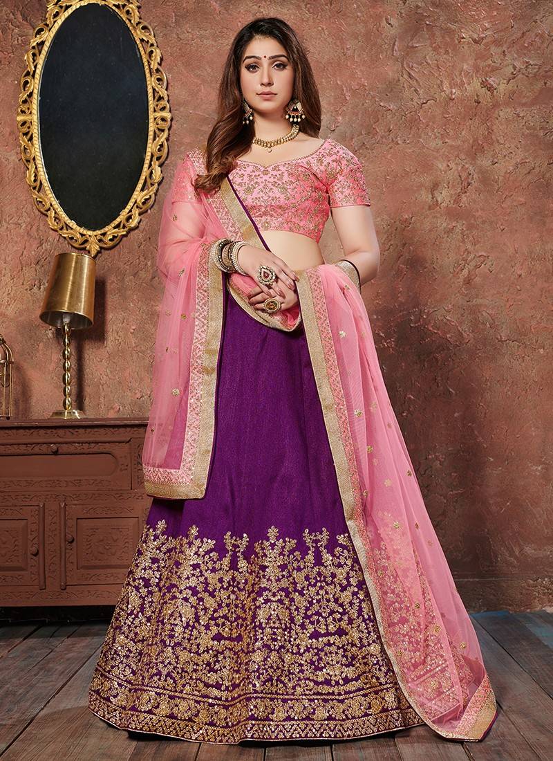 Buy Purple Dori Work Velvet Bridal Lehenga Choli Online At Zeel Clothing