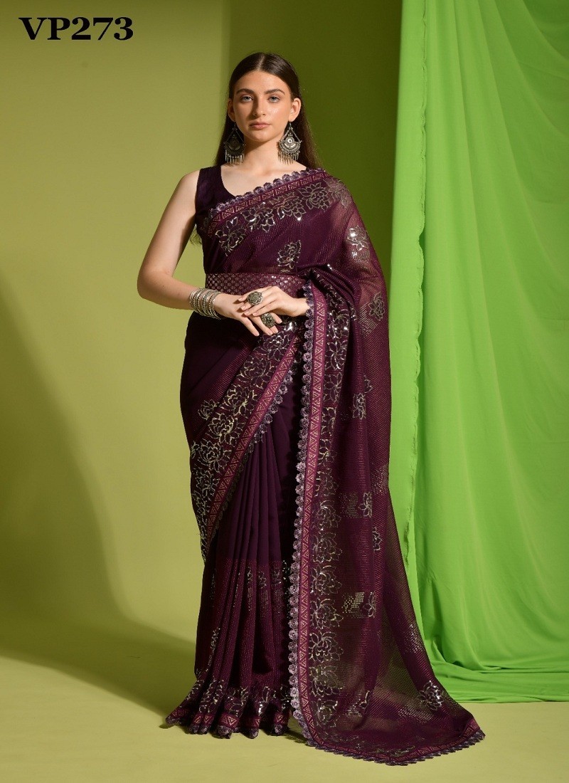 Buy Women Wine Color Georgette Saree | Appelle Fashion