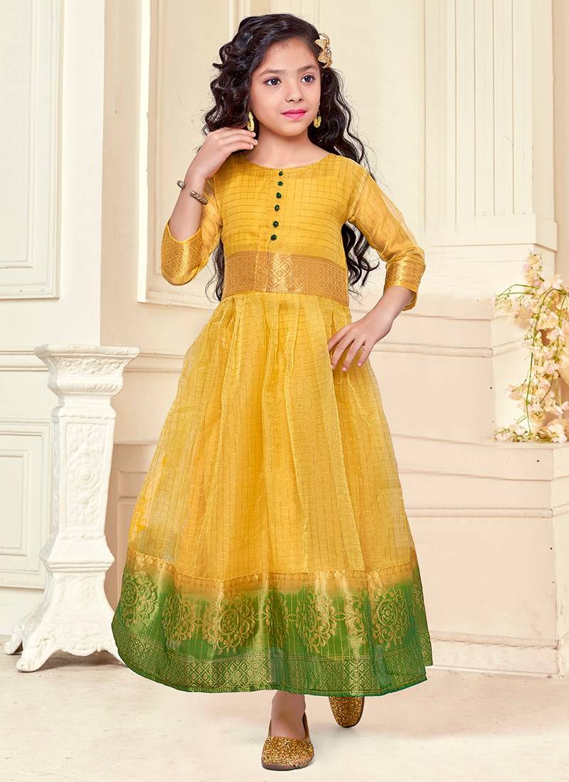 Silk Trendy Gown in Yellow -
