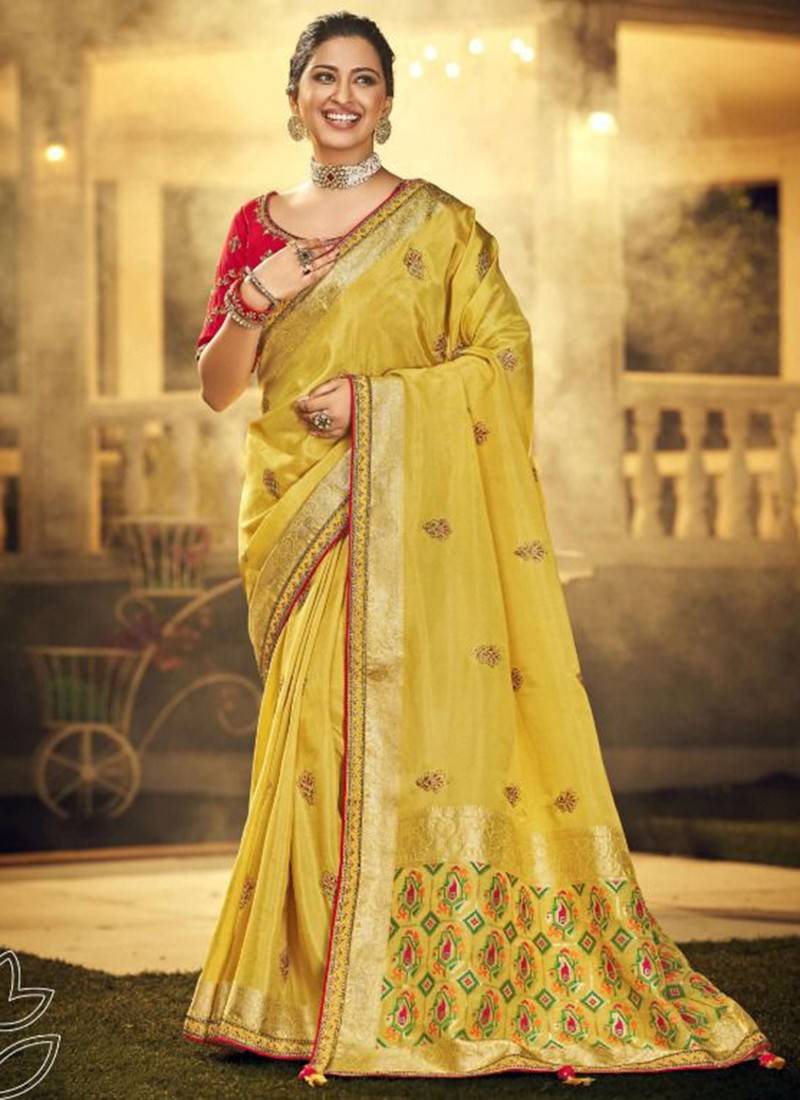 Buy Yellow Designer Wedding Wear Sari | Wedding Sarees