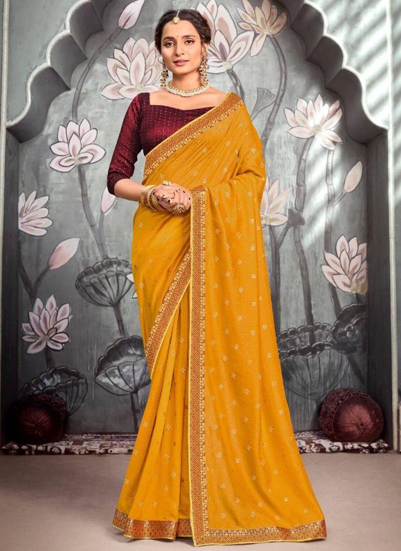 yellow Color Pure chiffon saree with blouse design | Pure chiffon sarees,  Chiffon saree, Blouse designs