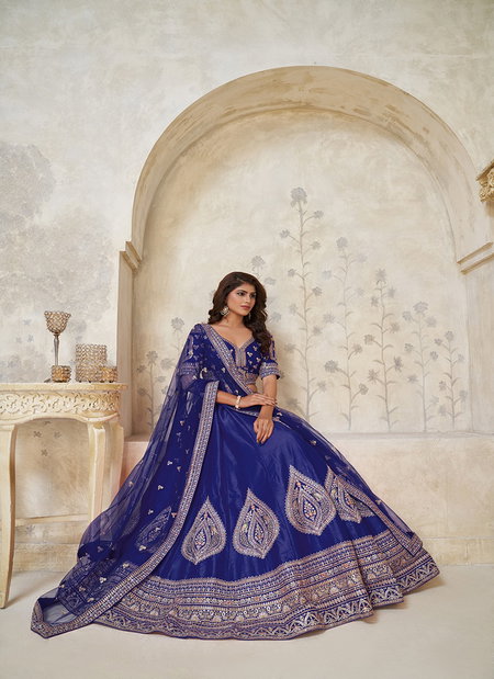 Purple Colour Silk With Leaf Embroidery Work Lahenga With Blouse Dupatta Exporters In India KF 2144