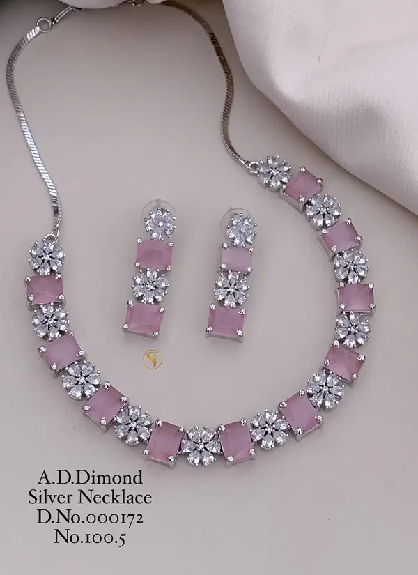 100 AD Diamond Designer Necklace Set Wholesale Price In Surat
