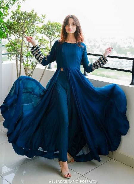 Buy Navy blue Cotton Party Wear Digital Printed Gown Online From Wholesale  Salwar.