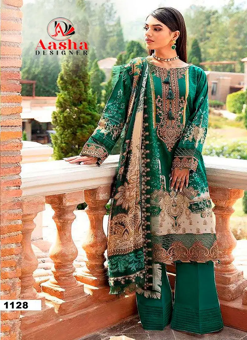 1128 Aasha Designer Cotton Printed Pakistani Suit Wholesale Price In Surat Catalog