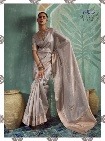 Grey Sutrala Vol 4 By Sethnic Lifestyle Tissue Cotton Handwork Saree 131001