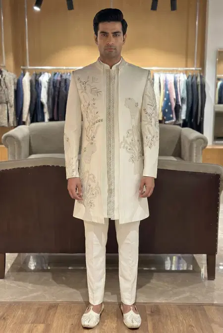 Cream Outluk Vol 144 Designer Heavy Armani Mens Indo Western 14401