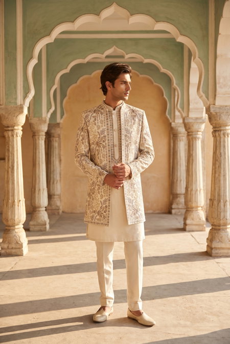 White Outluk Vol 144 Designer Heavy Armani Mens Indo Western 14402