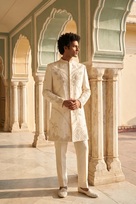 Cream Outluk Vol 144 Designer Heavy Armani Mens Indo Western 14405
