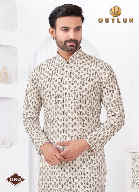 White Colour Outluk Vol 132 Rayon Cotton Mens Kurta Pajama Wholesale Online 132005
