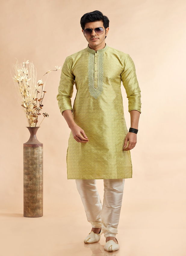 Jacquard Art Silk Embroidery Work Kurta Pajama